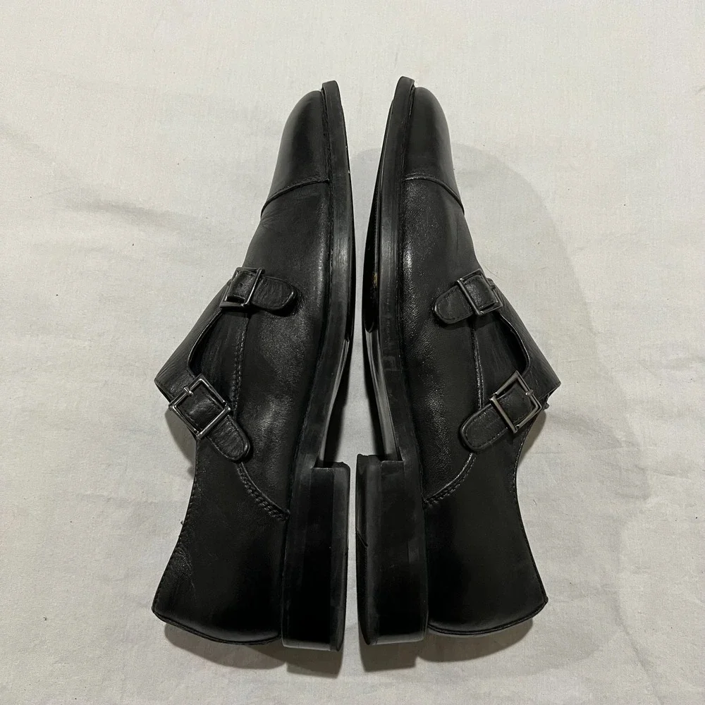 Vintage Mens Black Leather Classic Double Monk Strap Dress Shoes Size 8.5 M